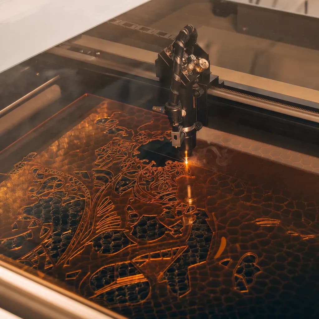 A CO2 laser cutter cutting acrylic