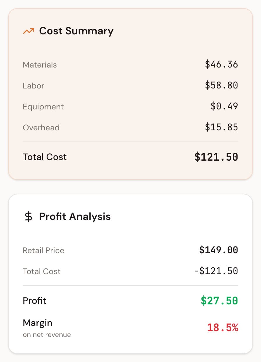 Track materials, labor, equipment, and overhead in one place. Get accurate total costs instantly with our intuitive calculator.
